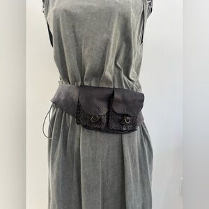 Black distressed leather belt/crossbody bag with adjustable strap UNISEX